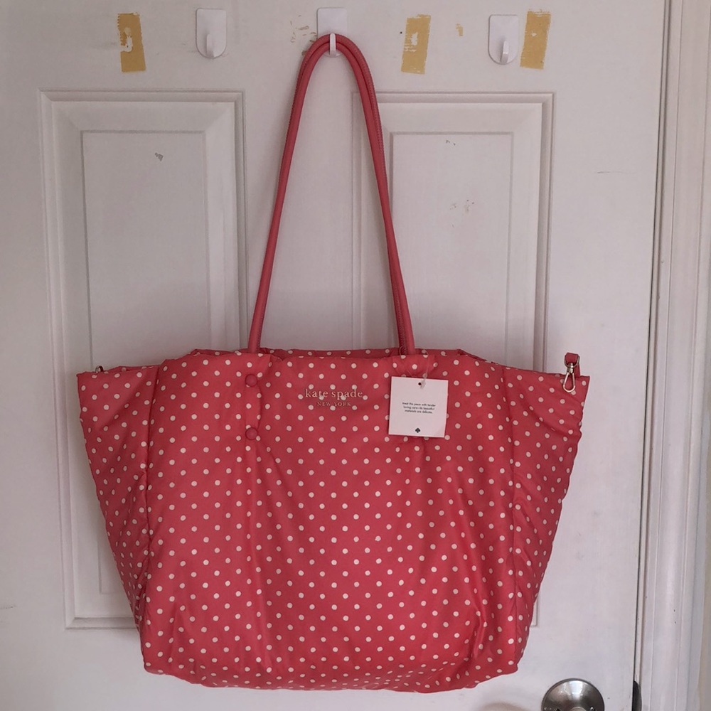 Kate Spade Puffy Pink Polka Dot Tote Bag
